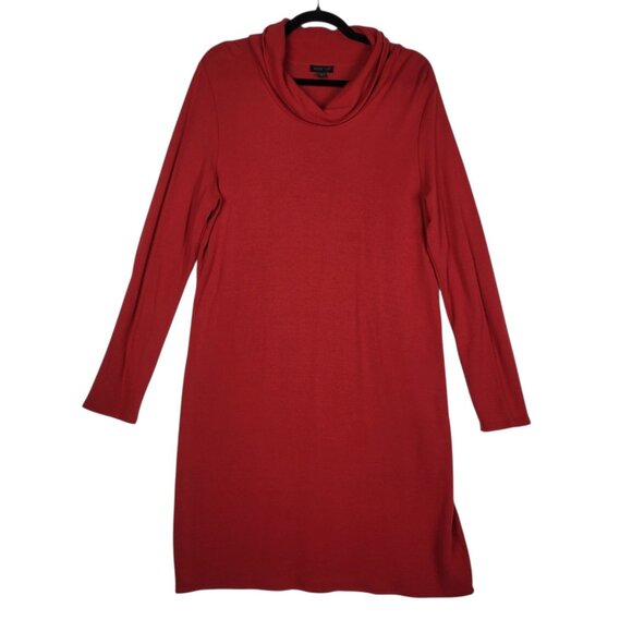J Jill Wearever Collection Dress Medium Red Ribbed Cowl Neck Stretch Career - Picture 1 of 9